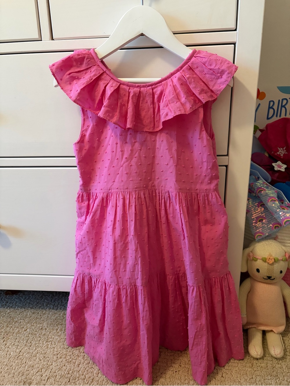 Luli & Me Girls 6 Pink Clip Dot Dress Classic Feminine Spring Summer